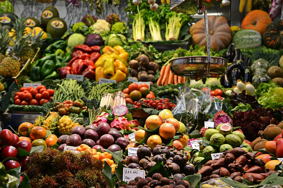 Frutas y verduras en un mercado